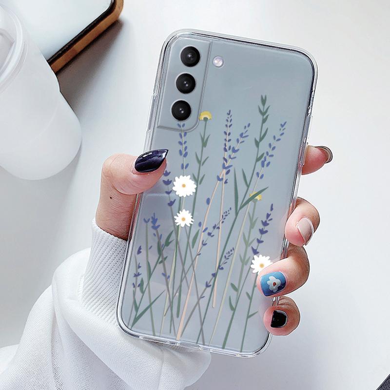 Transparent Case For Samsung Galaxy S23 S 23 Ultra S23 Plus Cover Cartoon Flowers Soft TPU Shockproof Funda For Samsung S24+ Bag