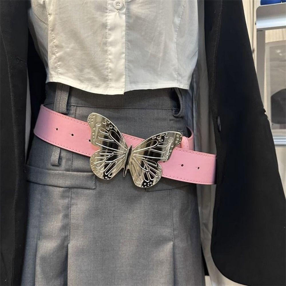 Y2k PU Leather Belt Zinc Zinc Alloy Jeans Waistband Personality Butterfly Belt  Daily