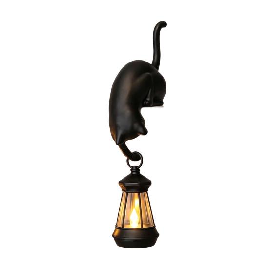 3D Printed Cat Decor Shelf Sitter with Lantern, Whimsical Figurine Hook for Handmade Style Wall Keys, Decorative Book Edge Statue, Creative