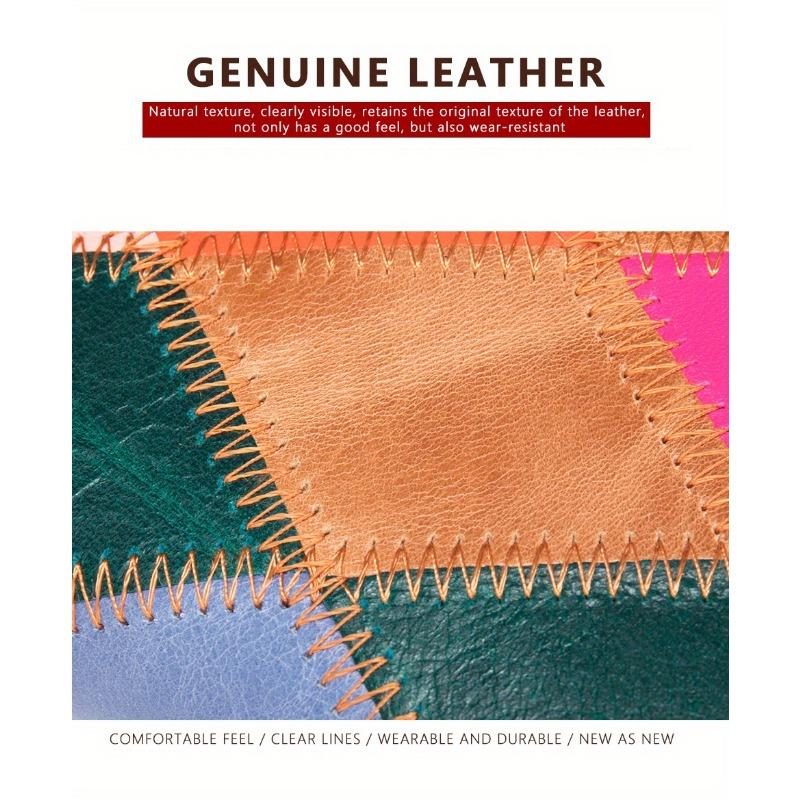 Genuine Leather Bifold Wallet, Vintage Colorblock Coin Purse, Retro Patch Work Credit Card Holder