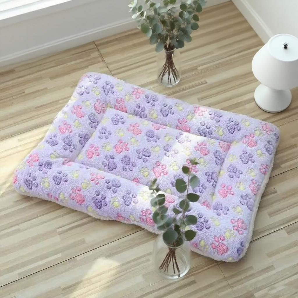Cute Paw Print Double-Sided Plush Pet Mat for Cats and Small Dogs