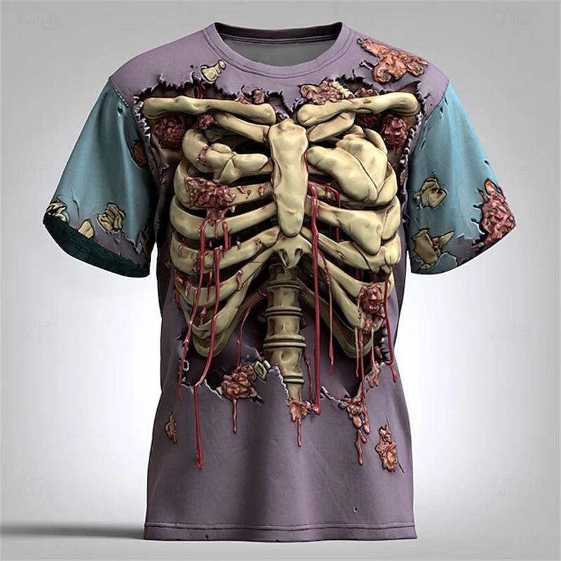 Halloween New t shirt for man Short-sleeved Men's Lava Pattern Short-sleeved Loose Round-neck T-shirt Breathable Lightweight Top