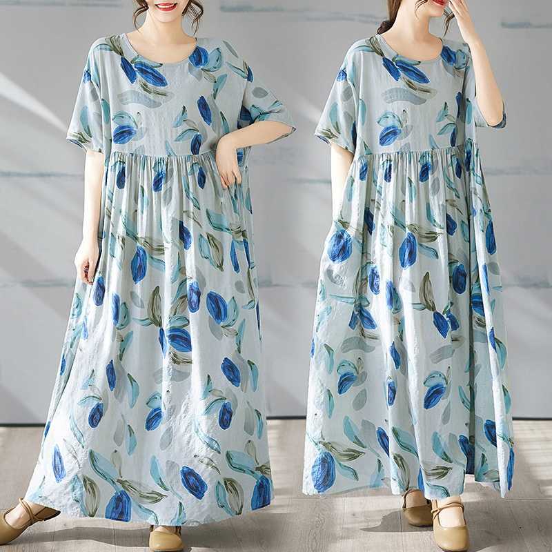 Böhmischer langer Rock Sommerkleid mit kurzen Ärmeln