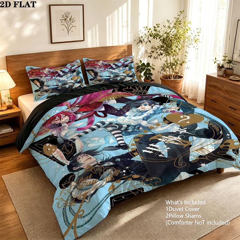 Black Butler Pattern Bedding Quilt Set Quilt Cover Pillowcase Home Birthday Gift(1 * duvet cover + 2 * pillowcase, without core)