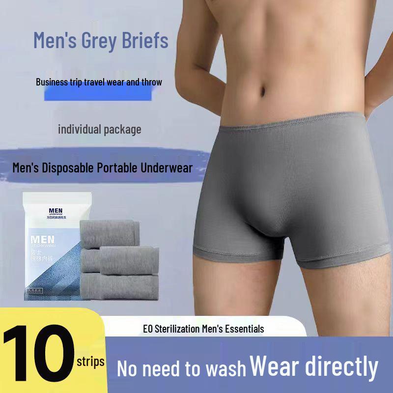 Sterilized Men's Disposable Travel Boxer Briefs - Wash-Free, Mid-Rise, Portable for Business Trips & Outdoor Activities
