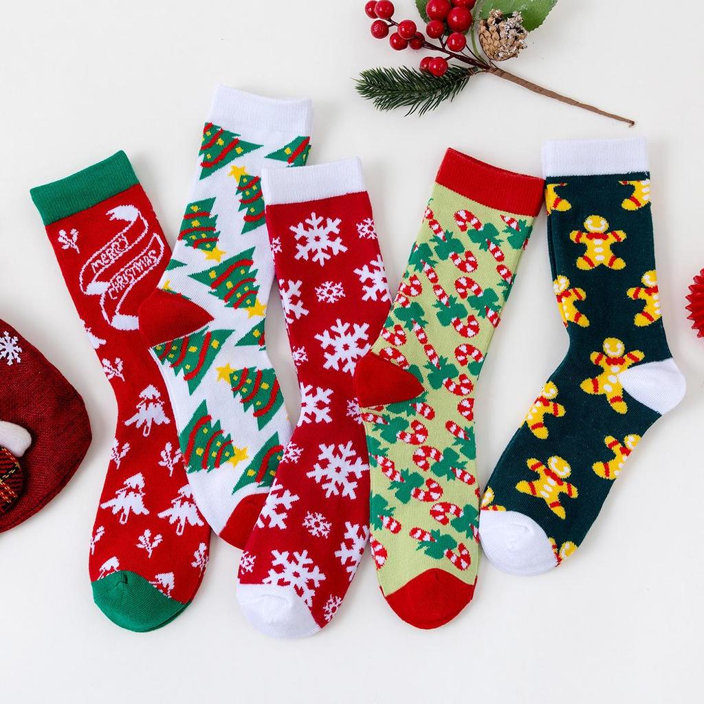 2025 Autumn/Winter Christmas Cotton Socks with Santa Claus and Snowman Cartoon Design