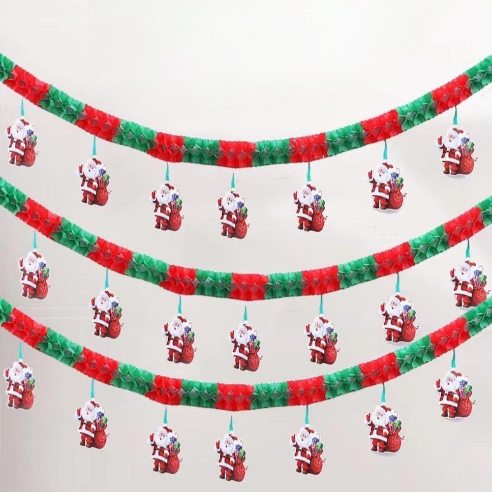 Christmas Banner Decoration Holiday New Year Party Honeycomb Paper Pull Flower Pendant Santa Ceiling Arrangement Decoration