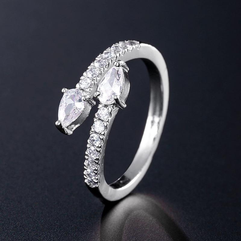 14K Real Gold Plating AAA+ Zircon Simple Snake Shaped Nail Open Ring Elegant Women Daily Workday Ring Party Jewelry
