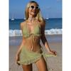 Womens Sexy Backless Lace Strappy Solid Color Three Piece Bikini Swimsuit