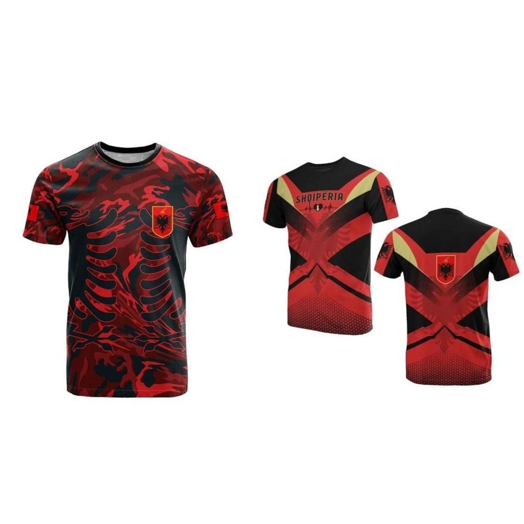 Muay Thai MMA Kick Boxing UFC T-Shirt Graphic Print Country National Flag Retro Vintage Albania Symbol Emblem Men Women Unisex Short Sleeve Round Neck