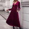 New high-end solid-color velvet long-sleeved autumn and winter dress