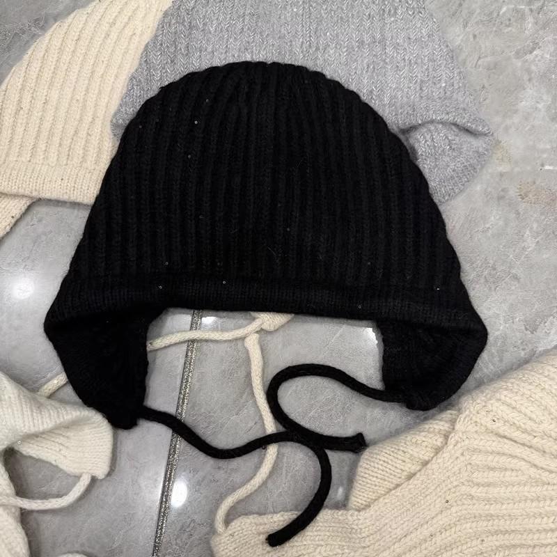 Heavy Industry Personalized Sequins Skinny Ear Protection Rabbit Hair Knitted Hat Women's Autumn and Winter Casual Versatile Plush Wool Lei Feng Hat