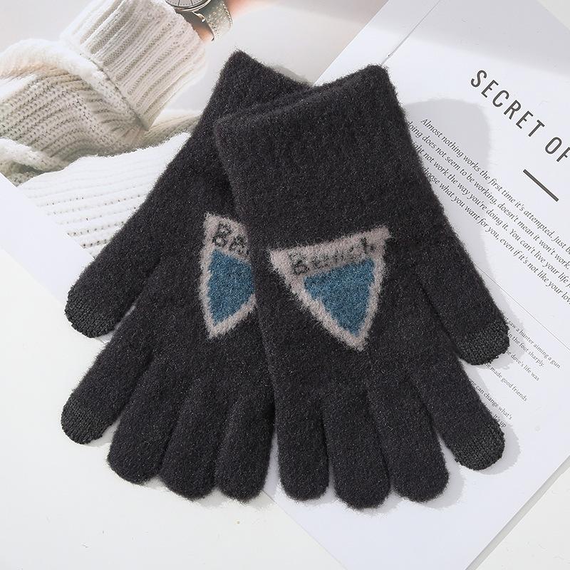 Gants Tactiles Triangulaires Velours Chauds et Épais Automne et Hiver Tendance Cinq Doigts Style Coréen Tricotés Cyclisme
