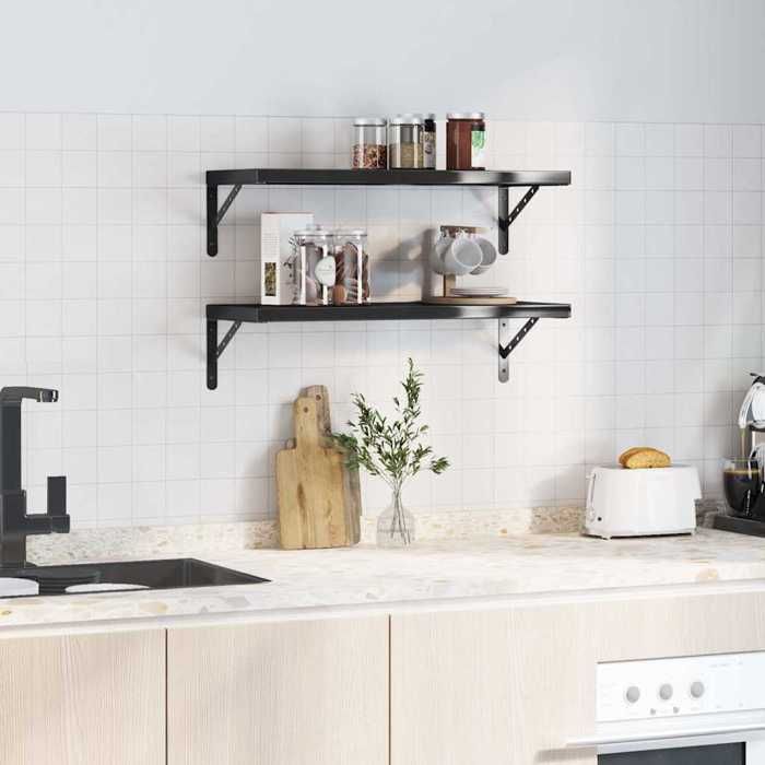 VidaXL Wall Shelves 2 Pcs 75x30 Cm Black Stainless Steel, Floating Shelf, Wall Display Shelf, Panel 3214515