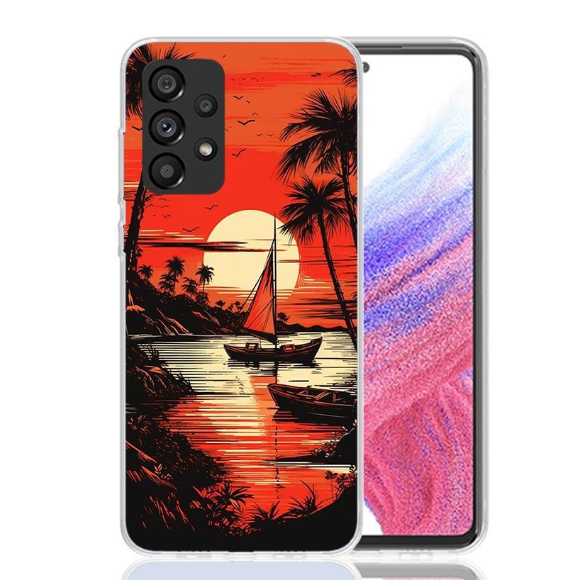 Sailing Boat Sunset Phone Case For Samsung Galaxy A13 A14 A15 A16 A53 A54 A55 A56 A33 A34 A35 A36 A23 A24 A25 A26 A05S A04S A73