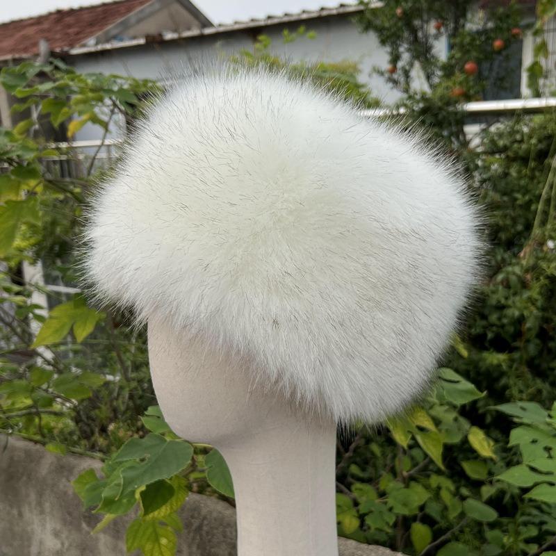 Unisex Thick Fur Dome Cap Retro Warm Flat Top Hat Outdoor Winter Accessories
