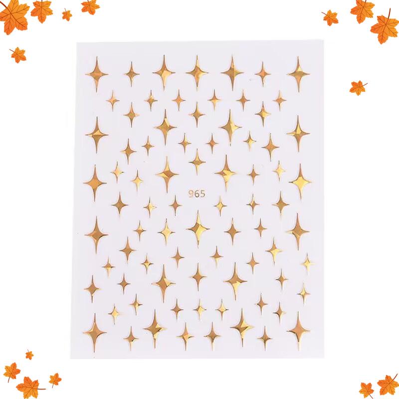 Starry Glitter Nail Stickers: Four-Pointed Star, Laser Gold, Silver, Black & White Adhesive Manicure Stickers