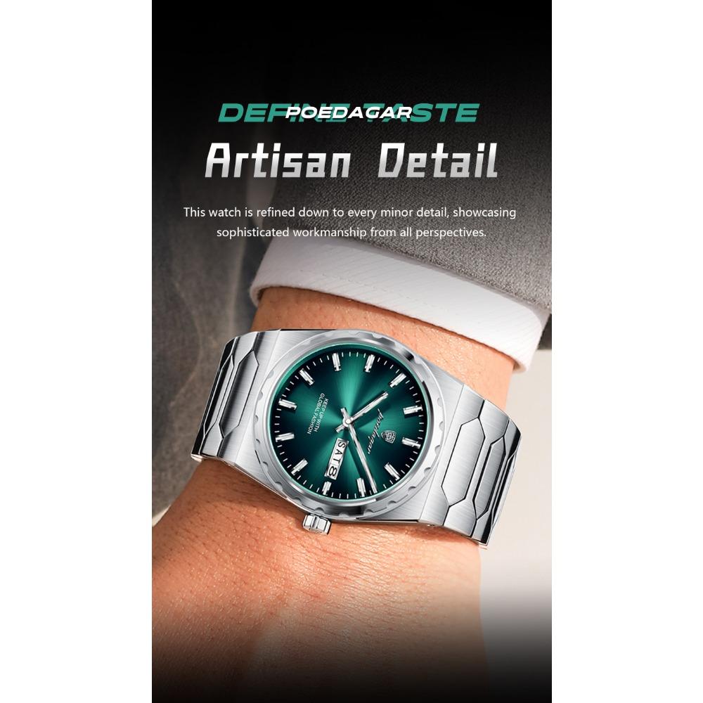 POEDAGAR Luxury Men Watch Stainless Steel Quartz Watches Sport Man Watch Waterproof Luminous Date Week Male Clock