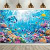 2D Unterwasserwelt Schildkröte Delfin Fisch Kulisse Ozean Foto Hintergrund
