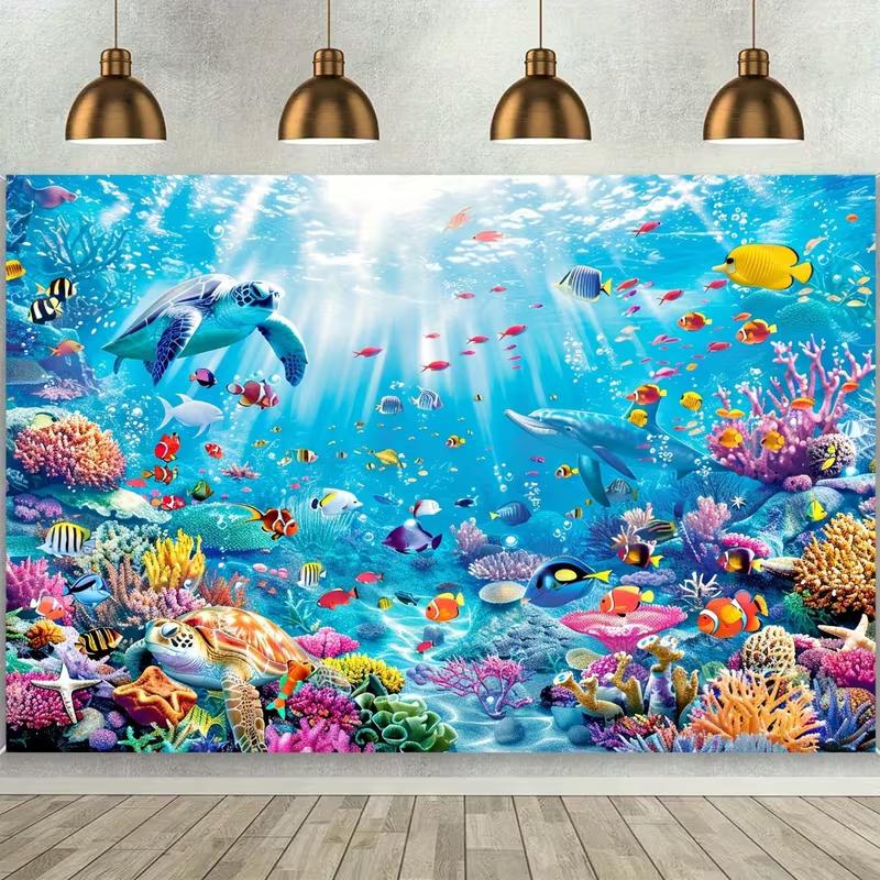 2D Underwater World Turtle Dolphin Fish Backdrop Ocean Photo Background 47.2x31.5inch/120*80cm