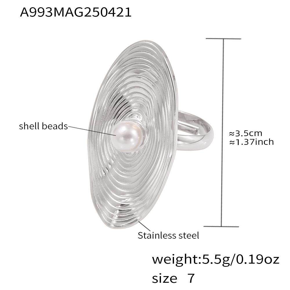 Adjustable Stainless Steel Chunky Rings For Women 18k Gold Plated With Shell Bead Waterproof No Tarnish Women's Large Oval Ring