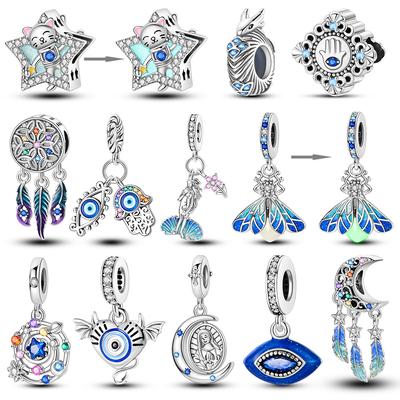 Genuine Copper Plated Bead Elements Moon Evil Eye Luminous Firefly Decorative Charms Suitable For Authentic Bangle Bracelet Style Charm Decorations
