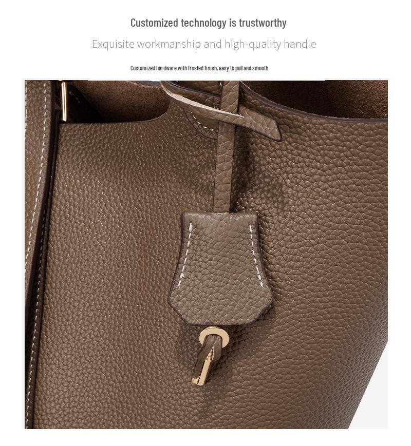 Extra Large Genuine Leather Single Shoulder Market Basket Bag - Top Layer Cowhide Exquisite Women's Handheld Bucket Bag