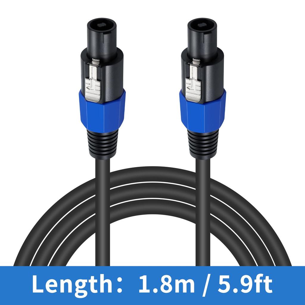 Poyiccot Speakon Cable 18 AWG Speaker Speakon Extension Pro DJ PA Gig Stage Microphone with Twist Lock Speaker Amplifier Cord 1.8m, Cable, Male-Male