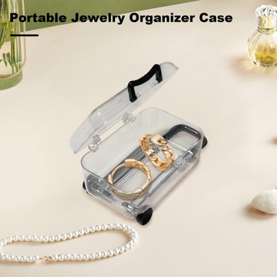 Earrings Storage Box Mini Trolley Case Shape with Mini Wheels Transparent Hairpins Necklaces Rings