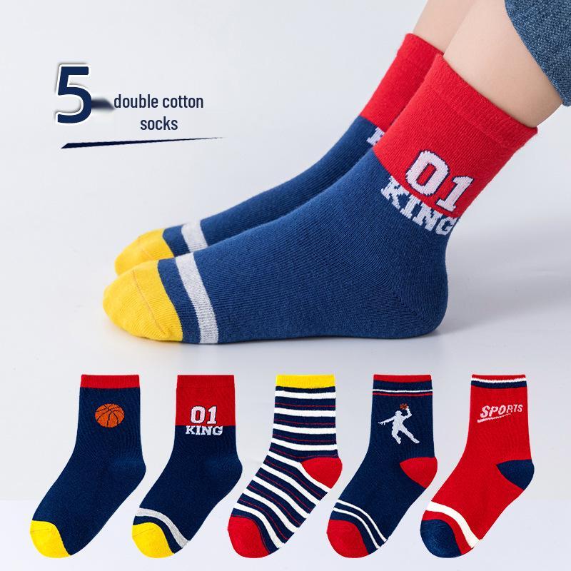 Geruchsresistente Jungen-Baumwoll-Basketballsocken, Mittelhoher Schaft, Trendig für Frühling, Herbst, Winter, Alter 3-12