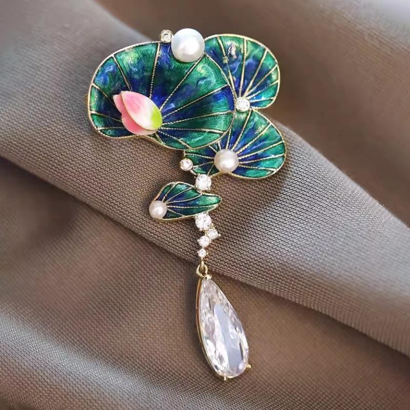 

Брошь Счастливый лотос в китайском стиле, Высококлассная женская брошь Лотос и кувшинка , Новая брошь с жемчугом в китайском стиле