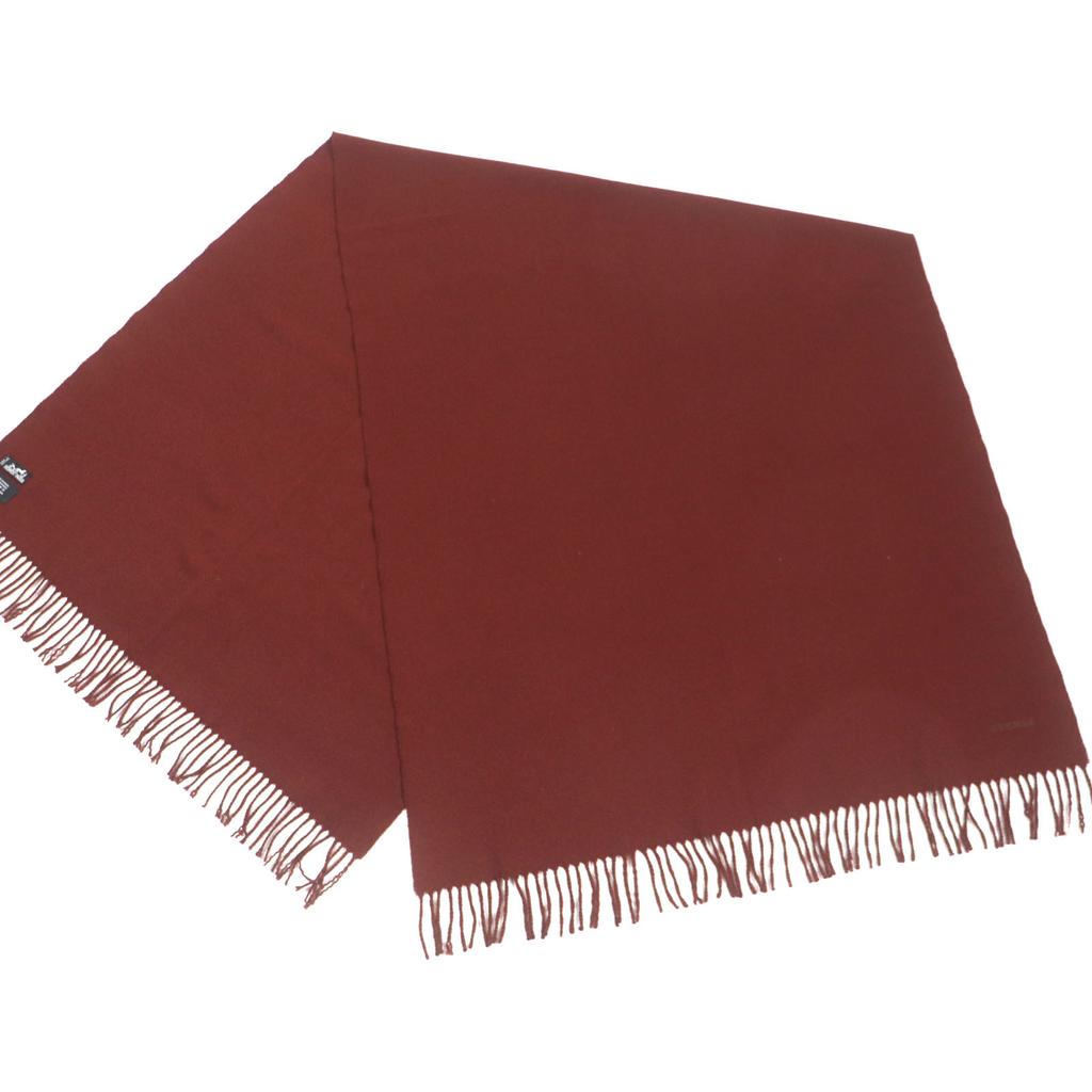 HERMES Scarf Large scarf with embroidered logo and fringe Redbrown cashmere mens Used