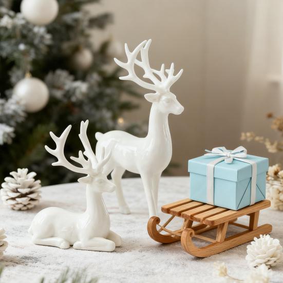 2/4Pcs Christmas Reindeer Statue Standing Sitting Elk Silhouette Figurine Deer Sculpture Home Office Desktop Decoration Ornament