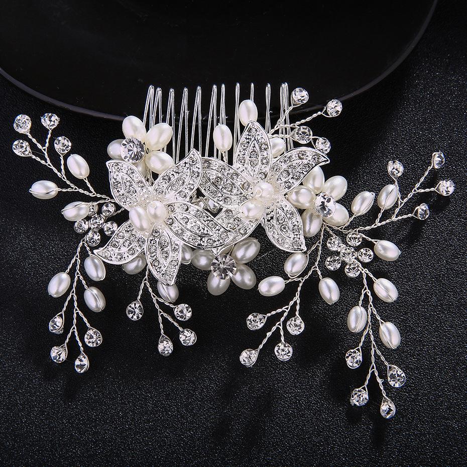 SLBRIDAL Handmade Rhinestones Crystal Pearls Floral Wedding Hair Comb Bridal Hair Accessories Bridesmaids Women Hair Jewelry