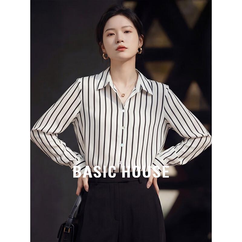 Basic House Women s White Striped Long-Sleeve Shirt XL