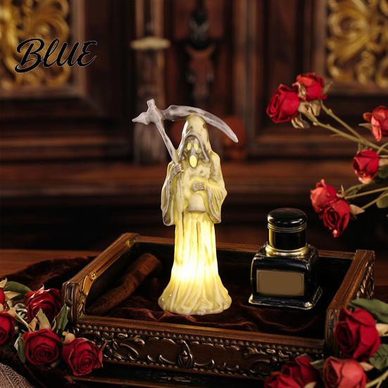 Desktop Night Light Halloween Scythe Light Grim Reaper LED Decor Warm Glow Ornament for Spooky Party Home Decoration