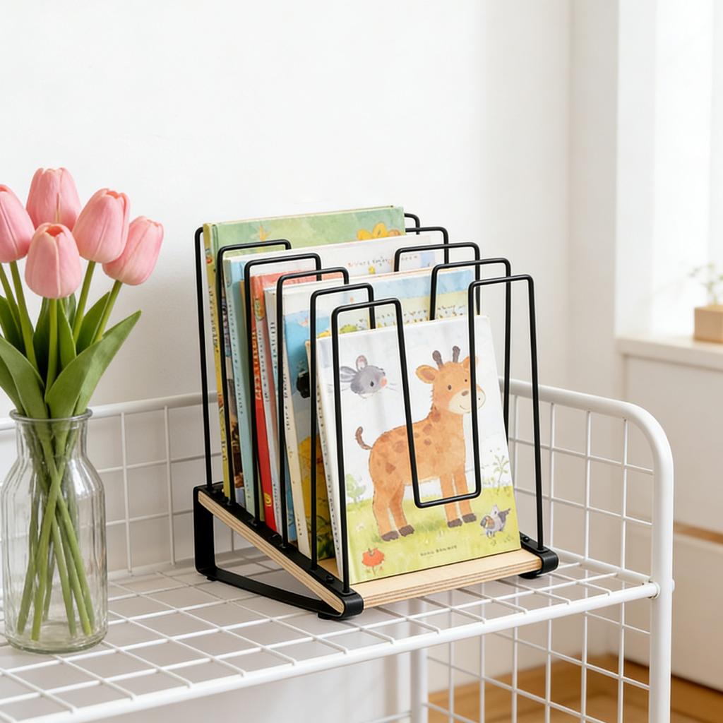 Adjustable Metal Wire Organizer Rack for Kitchen Cabinet Countertop Storage with Wooden Base for Pans Lids Plates Dishes Bakeware