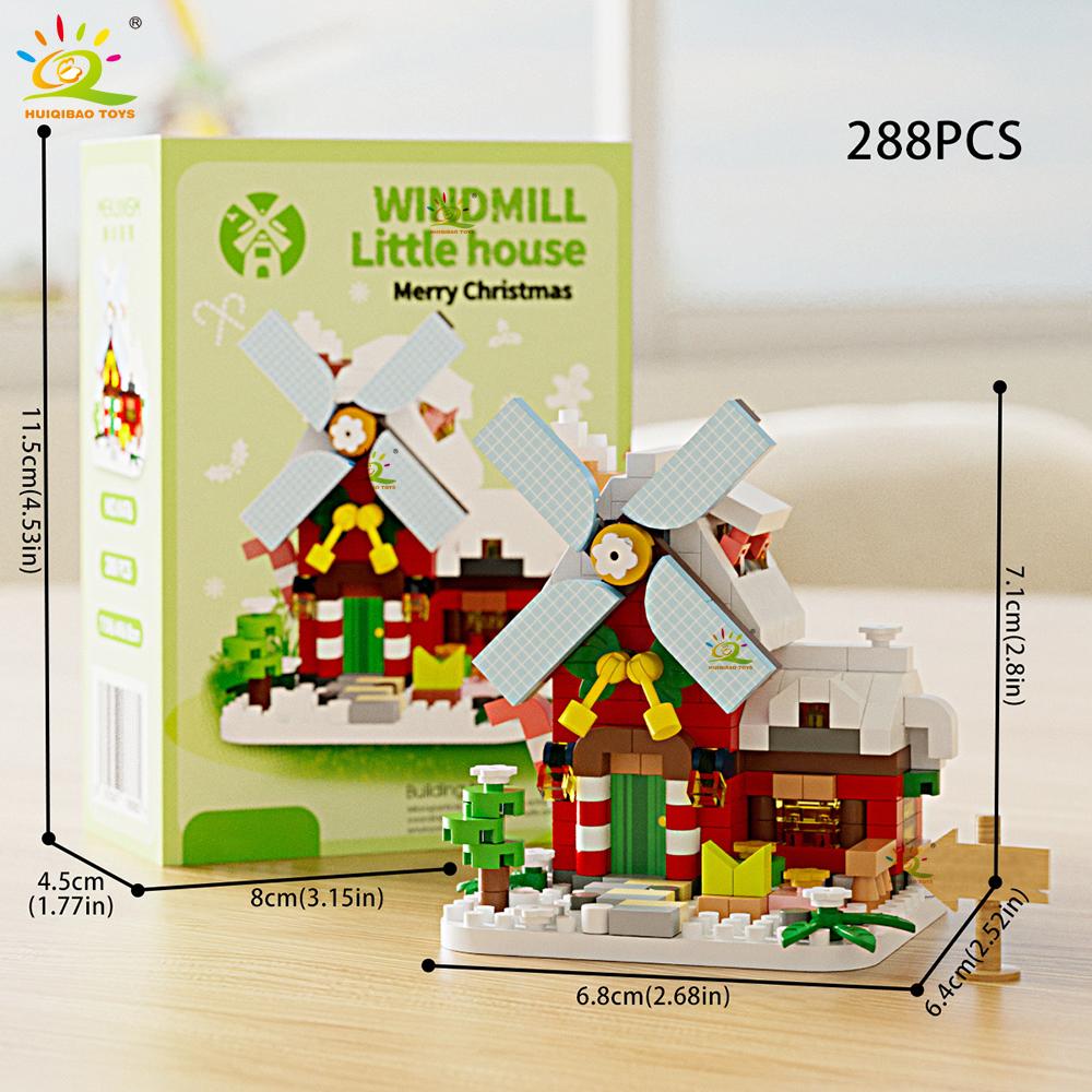 Cute MOC Windmill House model Micro Building Block Street View Model Mini Brick Toy for Children Desk Home Decoration