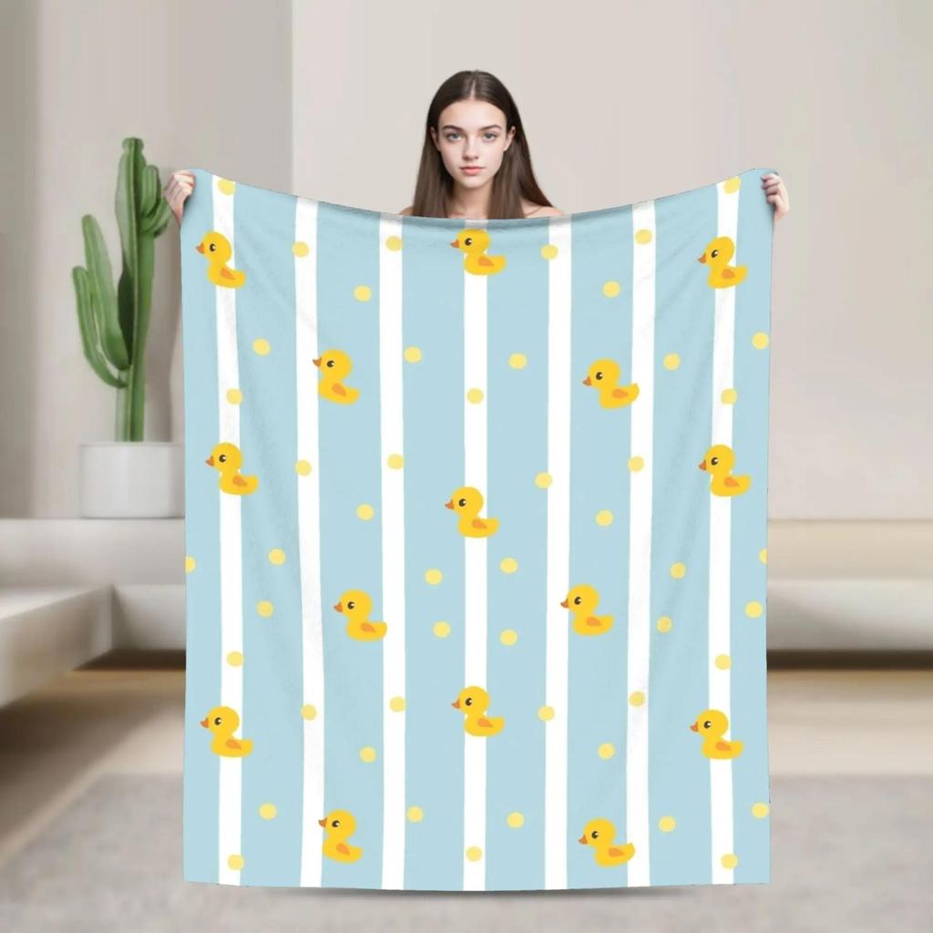 White Rubber Ducky Pattern Plush Blanket for Kids Soft Flannel Bedding Throw Warm Outdoor Use Quality Bedspread Gift Idea