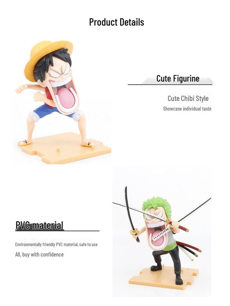One Piece Q Version Sitting Pose Luffy, Zoro, Sanji Figures - Trendy Play Doll Model Toy Ornament