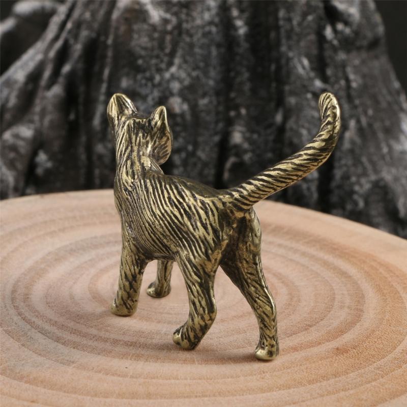 62KD Antiqued Brass Cats Miniature Figurine Home Office Desk Accessories Art Piece