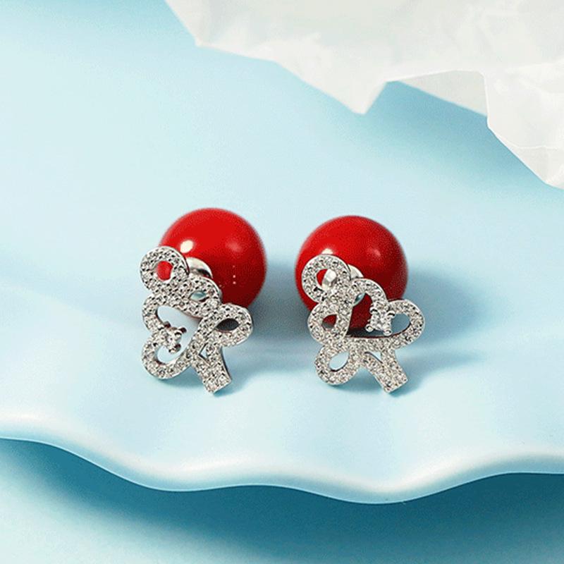 Festliche rote Perlen Weihnachtsbaum Ohrringe - Süßer Damen Winterschmuck