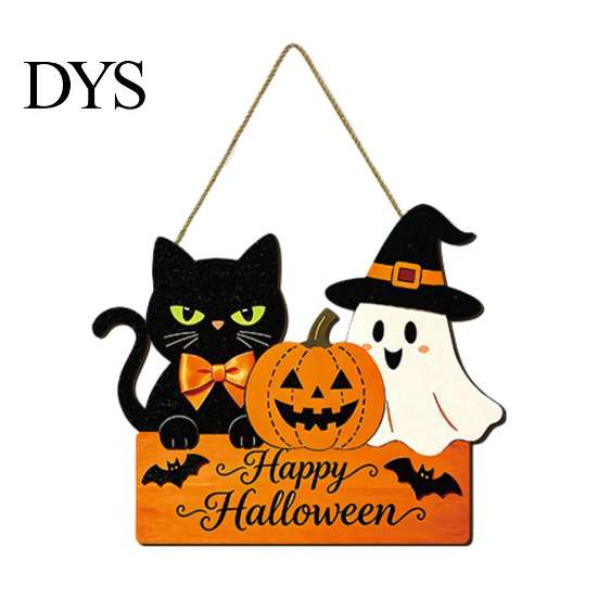 Festive Hanging Decoration for Friends Halloween Door Sign with Hemp Rope Lanyard, Pumpkin Ghost Printed Wooden Plaque, Front Wall Art Porch