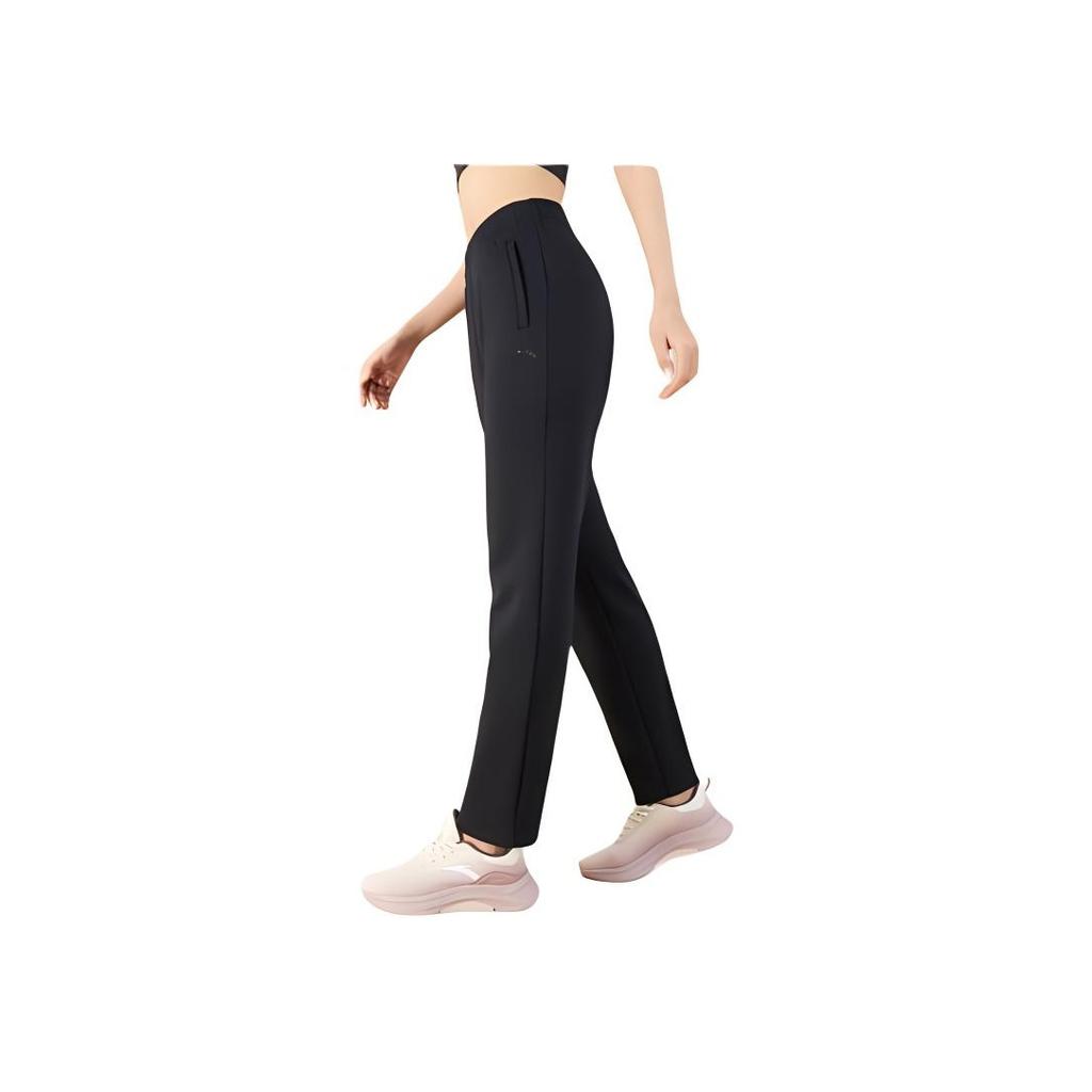 Anta Fleece Lined High Waist Straight Leg Workout Pants Women Bottoms Basic-Black 162347306-1