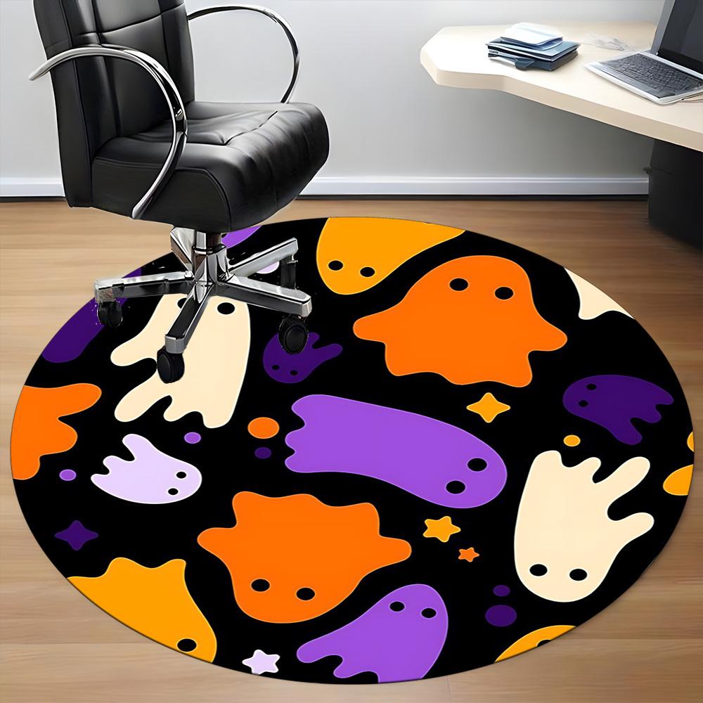 1pc Ghost Pattern Carpet, Round Non Slip Durable Large Size Office Carpet, Suitable for Office