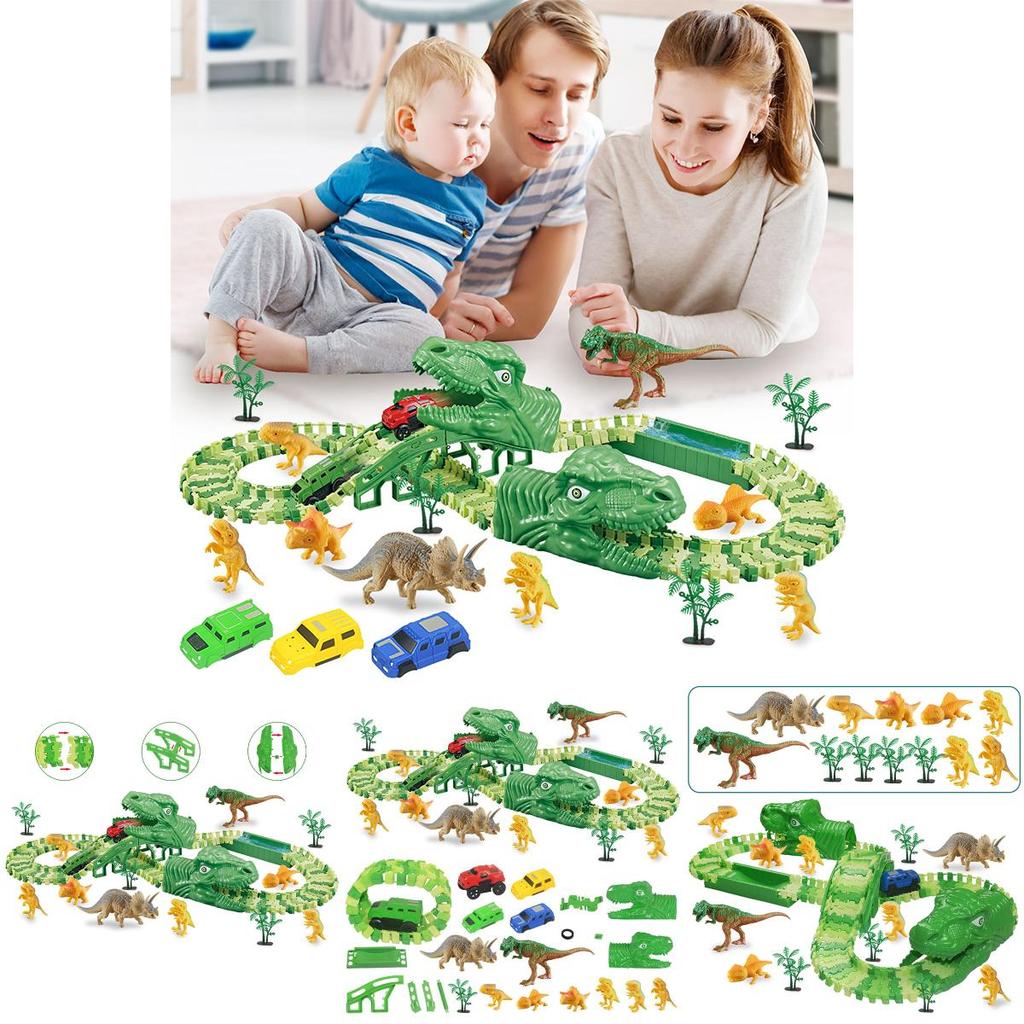 Exciting 165pcs Dinosaur Electric Rail Car Track Racing Toy Set For Endless Fun