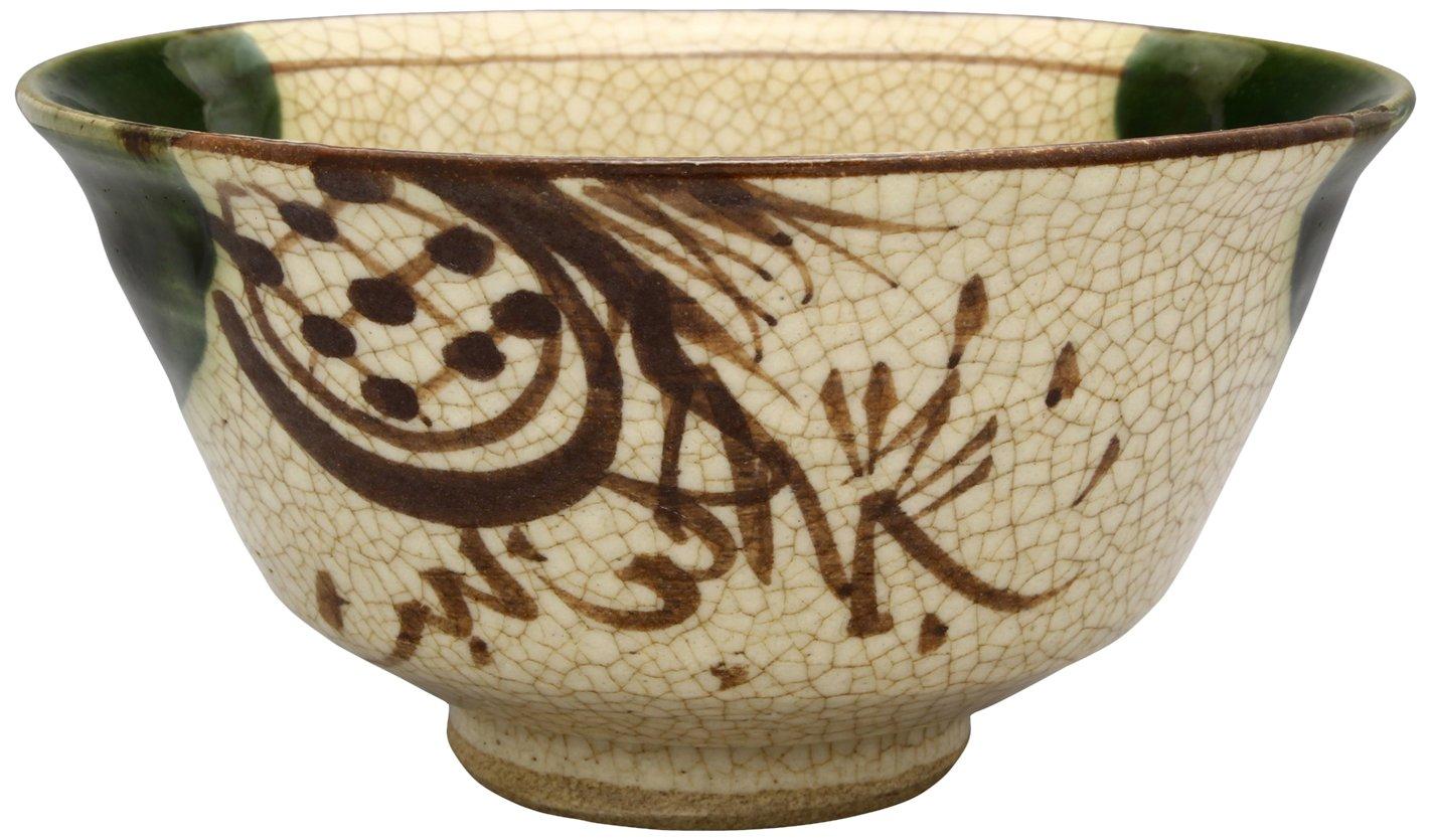 

Seto ware rice tea Oribe window made in Kato Rokubei bowl, bowl, large, vine, Japan, 007-0015 зелёный