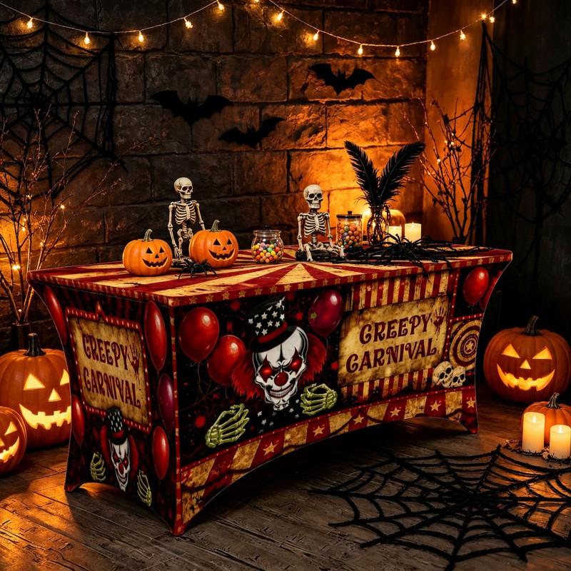 Halloween Printed Stretch Tablecloth Milk Fabric Outdoor Party Decor
