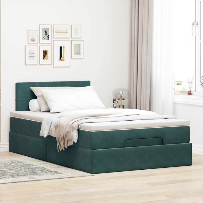 VidaXL Ottoman Bed Frame with Dark Green Mattress 120x200 Cm Velvet, Bed Frame, Upholstered Bed Frame, Bed Frame 3311768