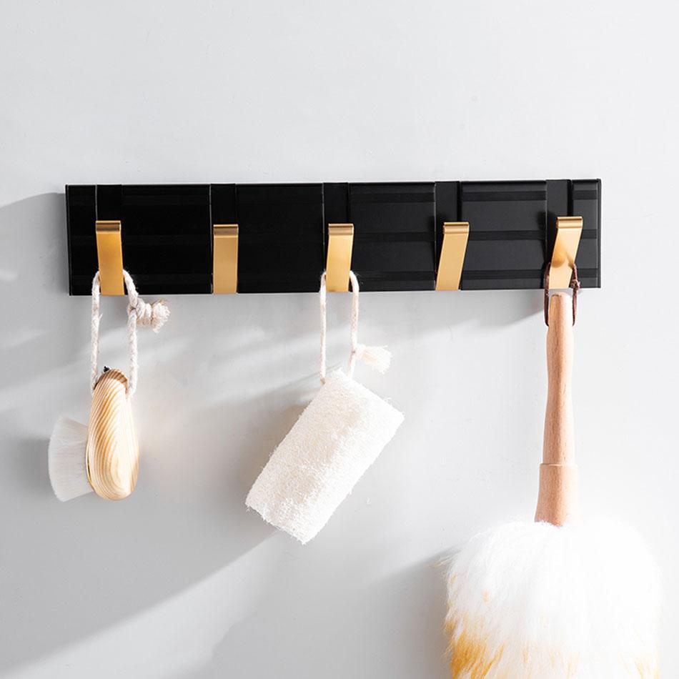 Invisible Folding Wall Hook Black Sliver Gold Aluminum Hallway Bathroom Lavatory Door Clothes Towel Storage  1 2 3 4 5 6 Hooks